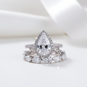 Bridal Set Halo Pear Cut Engagement Ring-Black Diamonds New York