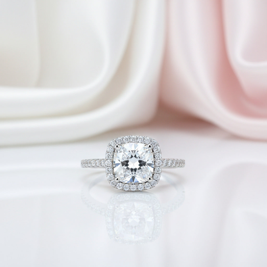 3.0 Ct Cushion Cut Halo Engagement Ring-Black Diamonds New York