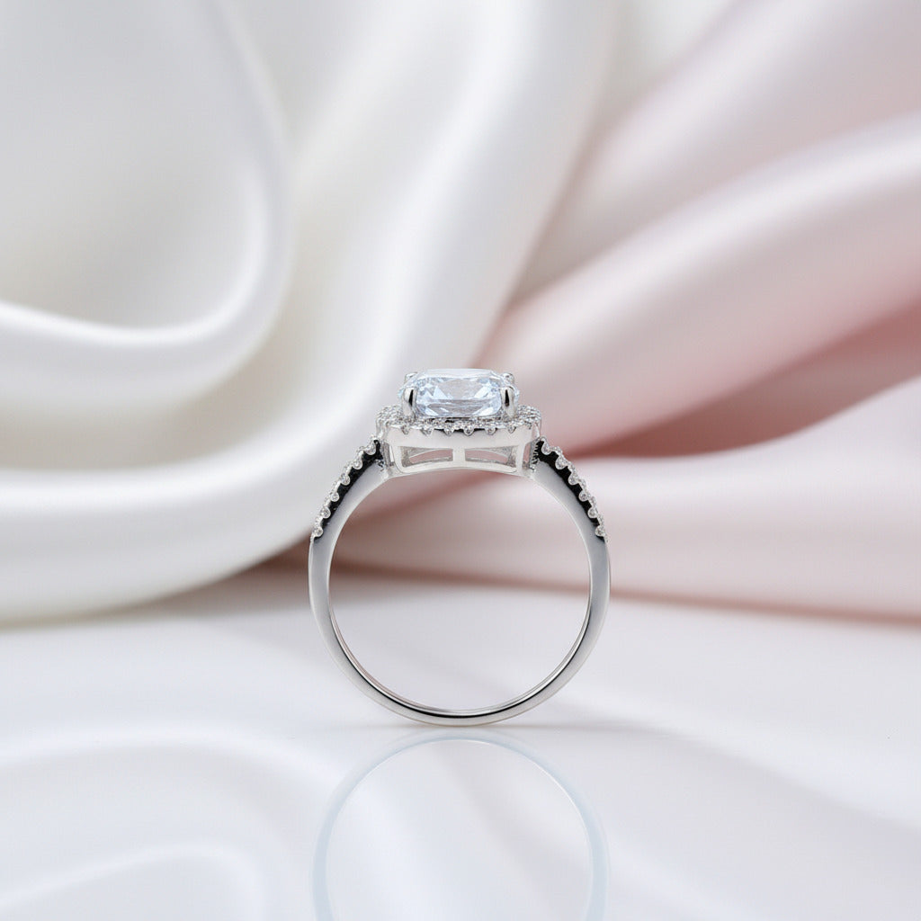 3.0 Ct Cushion Cut Halo Engagement Ring-Black Diamonds New York