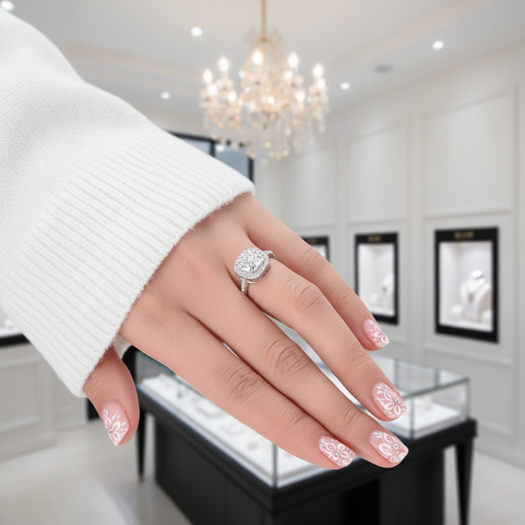 3.0 Ct Cushion Cut Halo Engagement Ring-Black Diamonds New York