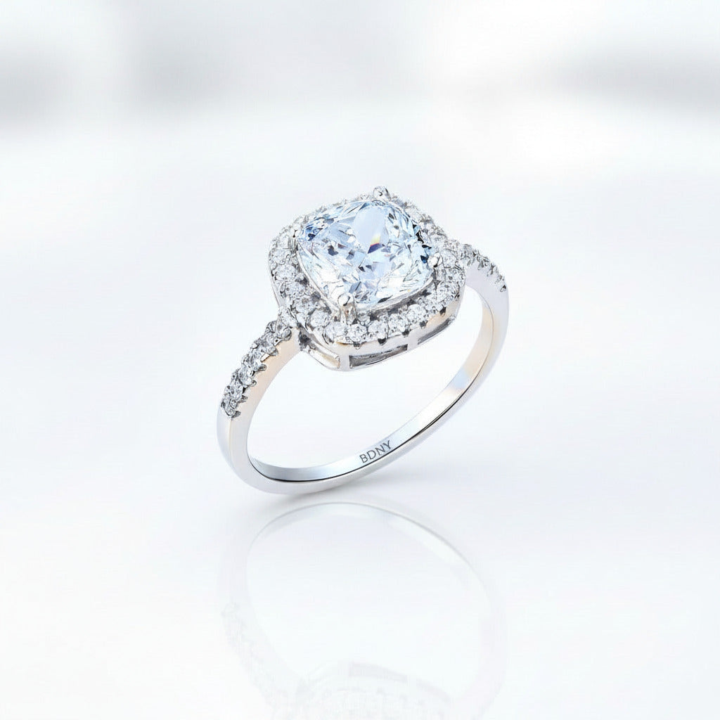3.0 Ct Cushion Cut Halo Engagement Ring-Black Diamonds New York