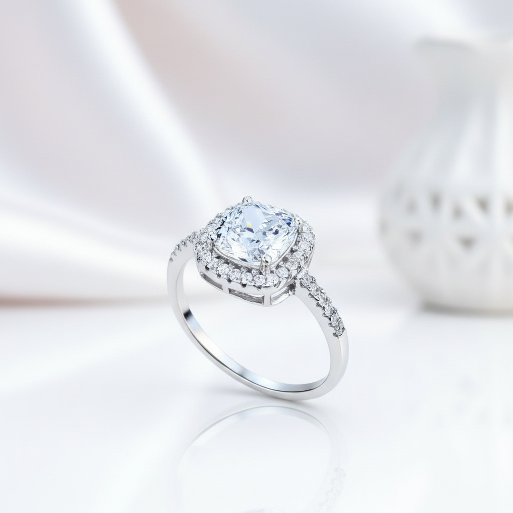 3.0 Ct Cushion Cut Halo Engagement Ring-Black Diamonds New York