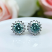 Brilliant Cut Green Diamond Snowflake Stud Earrings-Black Diamonds New York