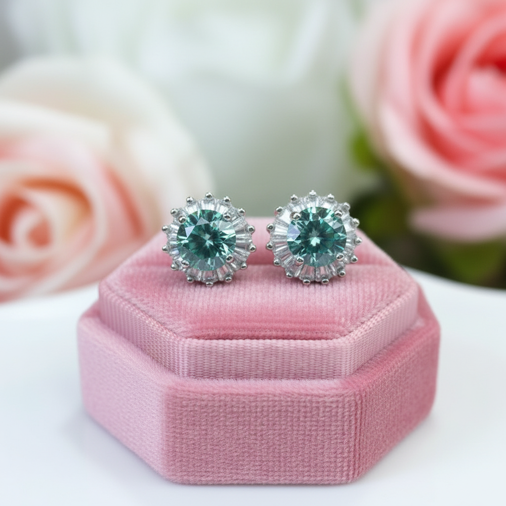 Brilliant Cut Green Diamond Snowflake Stud Earrings-Black Diamonds New York