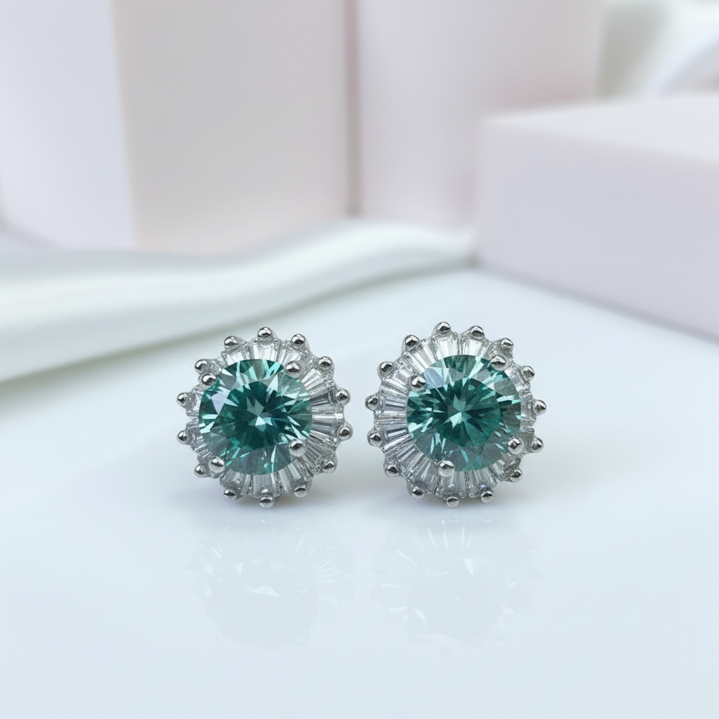 Brilliant Cut Green Diamond Snowflake Stud Earrings-Black Diamonds New York