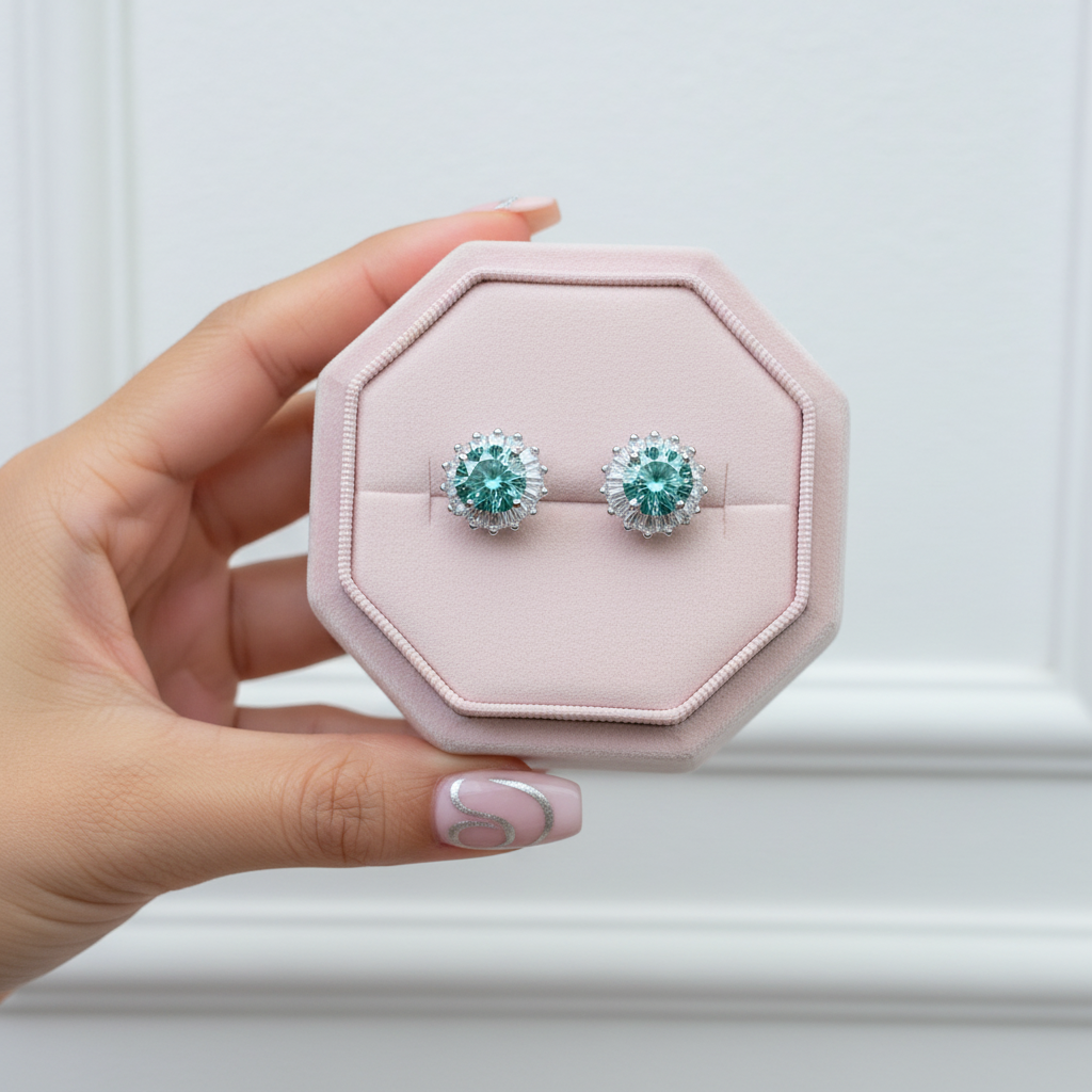 Brilliant Cut Green Diamond Option Snowflake Stud Earrings-Black Diamonds New York