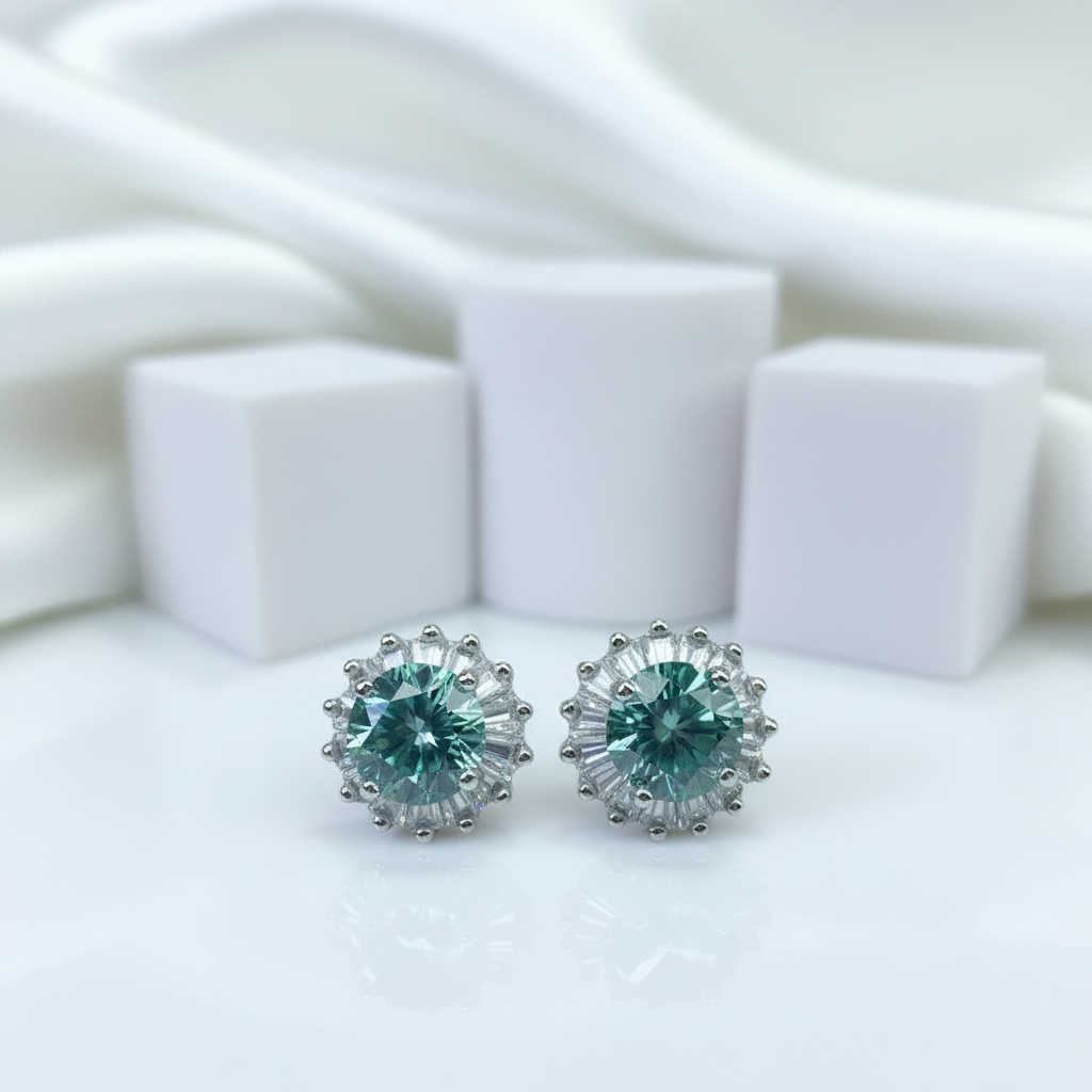 Brilliant Cut Green Diamond Snowflake Stud Earrings-Black Diamonds New York