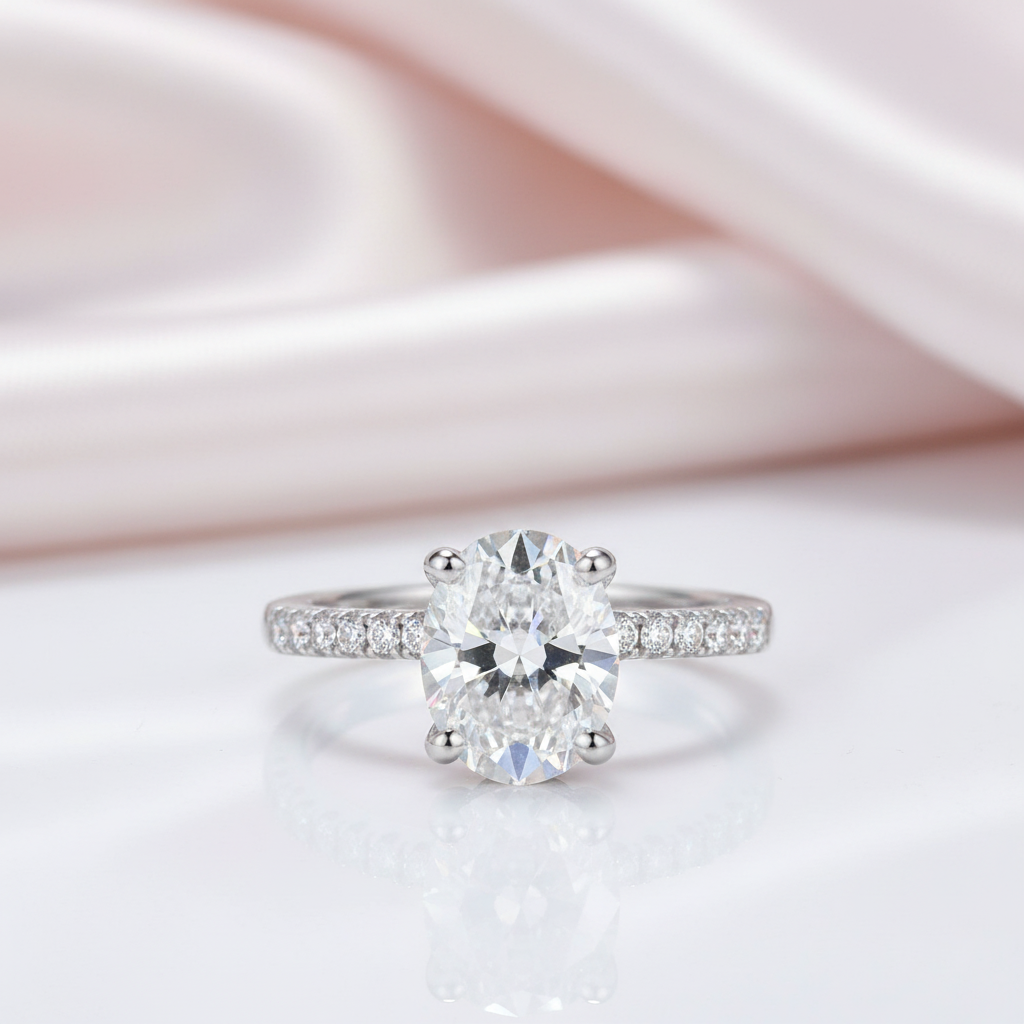 Brilliant Oval-Cut Diamond Option Hidden Halo Engagement Ring-Black Diamonds New York