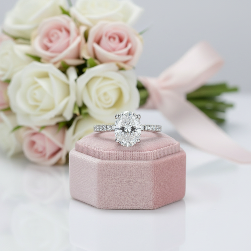 Brilliant Oval-Cut Diamond Option Hidden Halo Engagement Ring-Black Diamonds New York