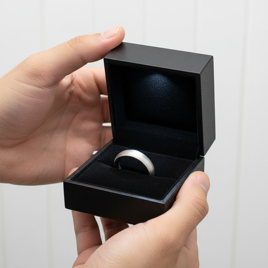 Brushed Dome Titanium Men's Wedding Band-Black Diamonds New York