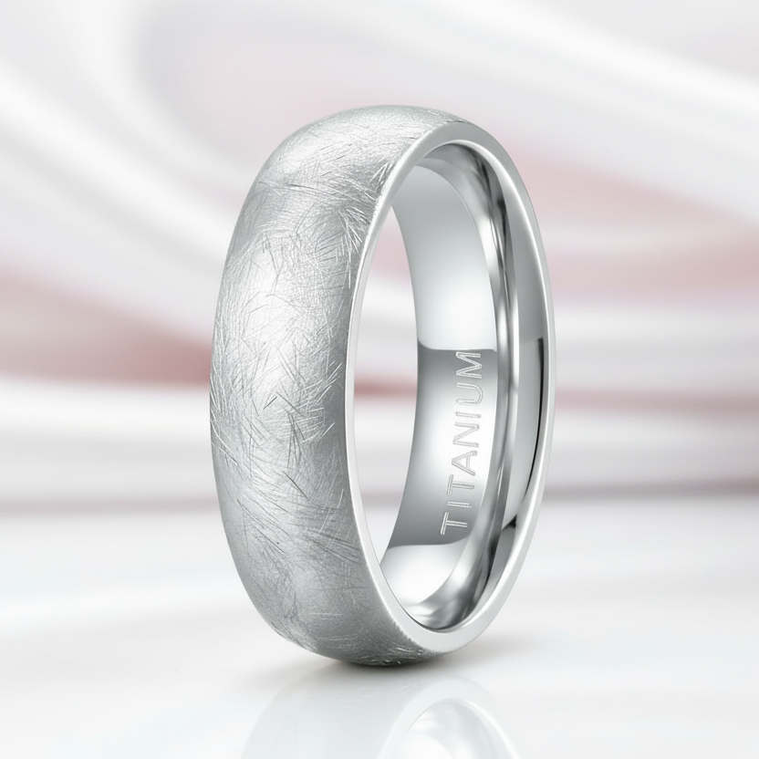 Brushed Dome Titanium Men's Wedding Band-Black Diamonds New York