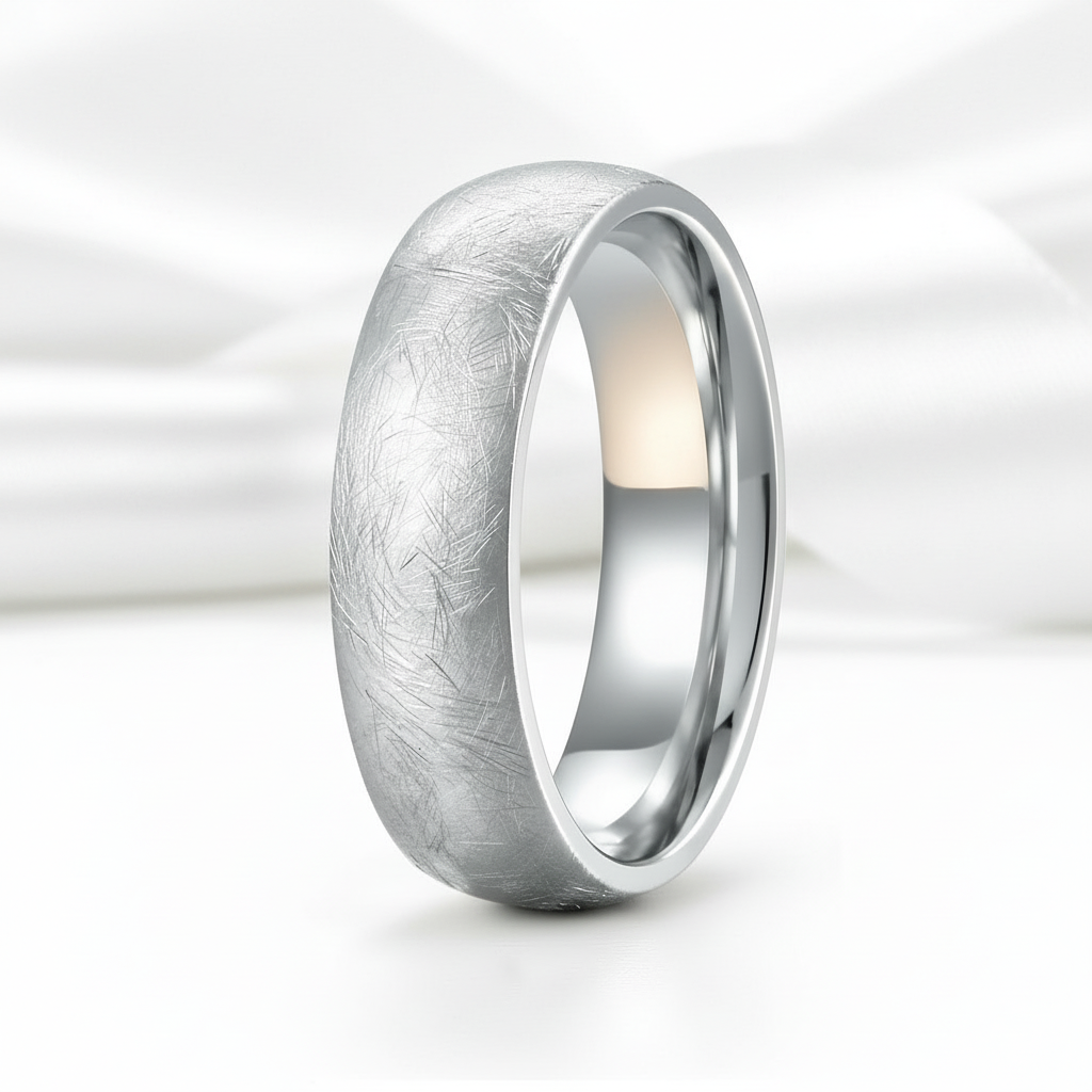 Brushed Dome Titanium Men's Wedding Band-Black Diamonds New York