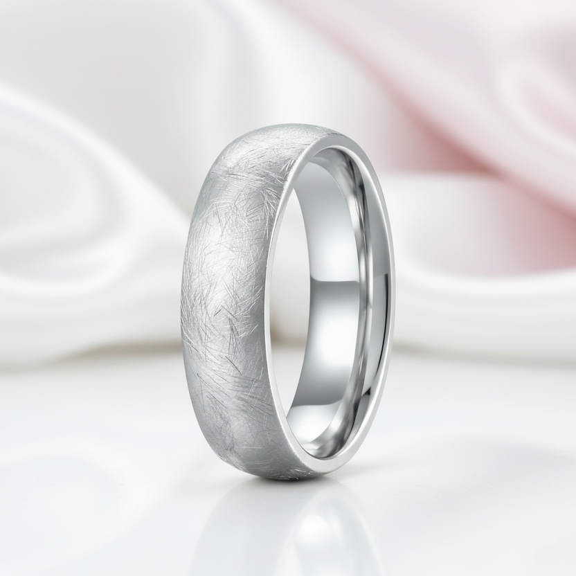 Brushed Dome Titanium Men's Wedding Band-Black Diamonds New York