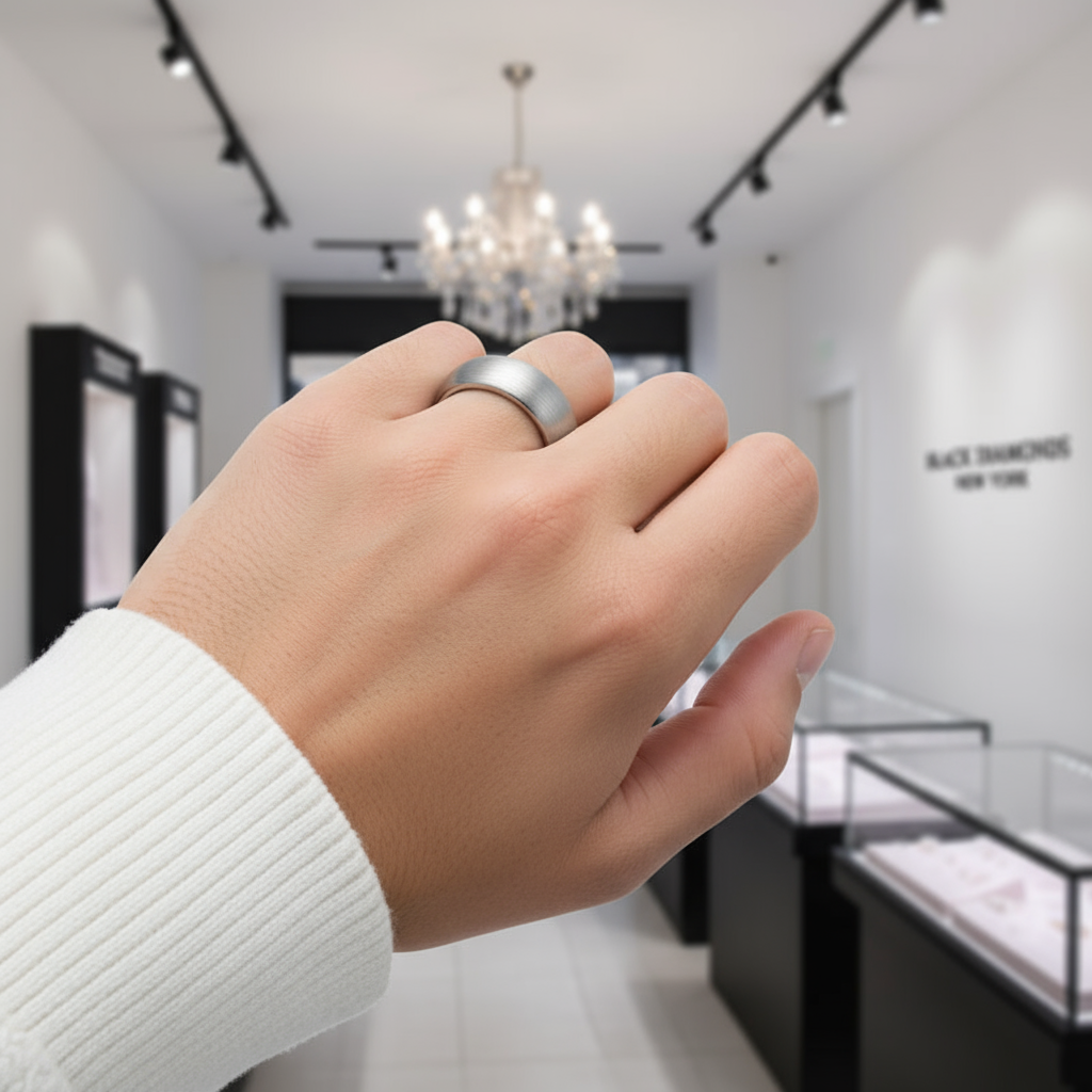 Brushed Dome Tungsten Carbide Men's Wedding Band-Black Diamonds New York