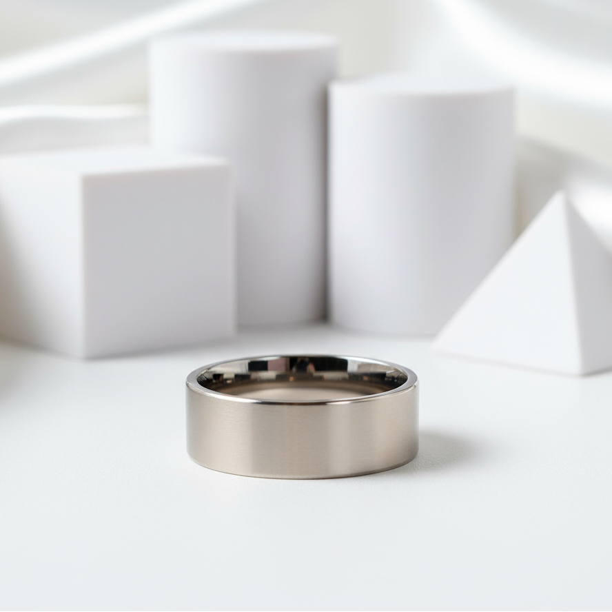 Brushed Flat Pure Titanium Men's Wedding Ring-Black Diamonds New York