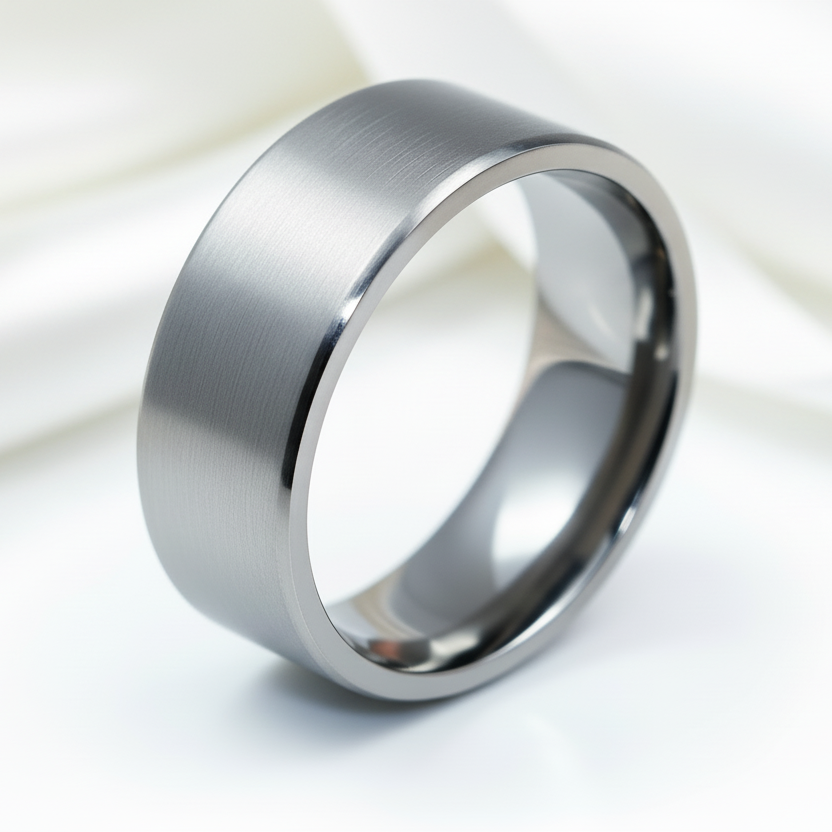 Brushed Flat Pure Titanium Men's Wedding Ring-Black Diamonds New York