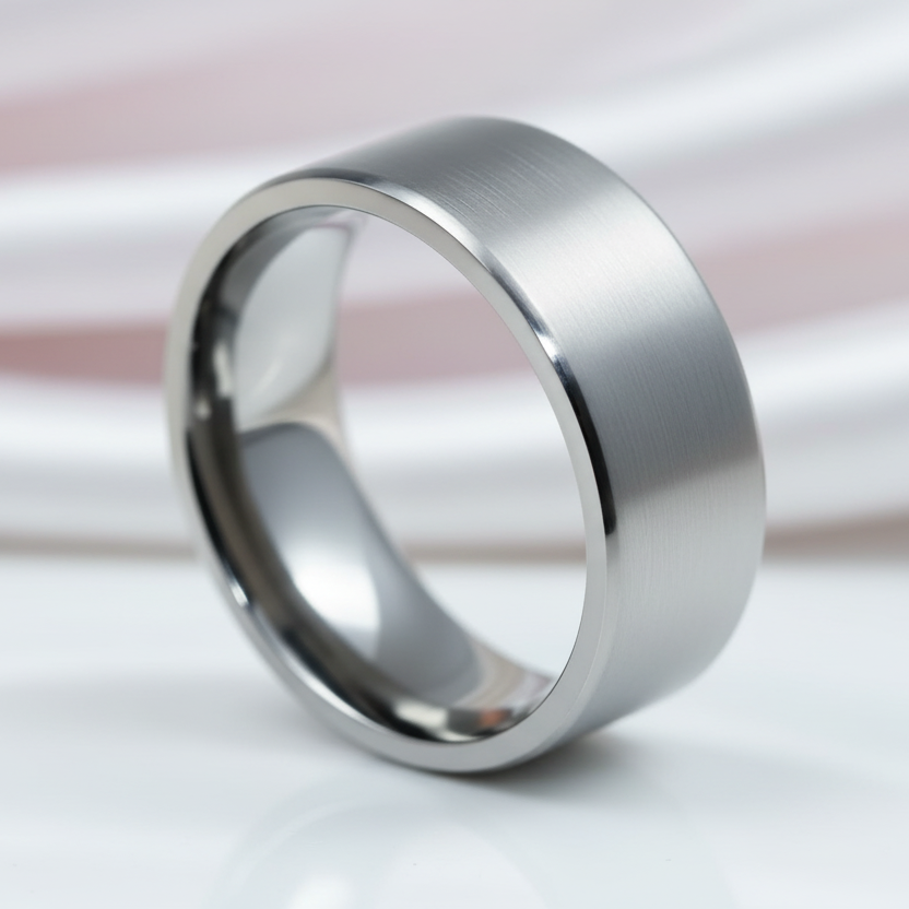 Brushed Flat Pure Titanium Men's Wedding Ring-Black Diamonds New York