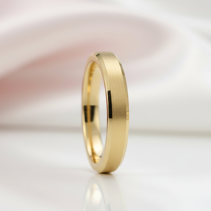 Brushed Gold Plated Tungsten Men's Wedding Band-Black Diamonds New York
