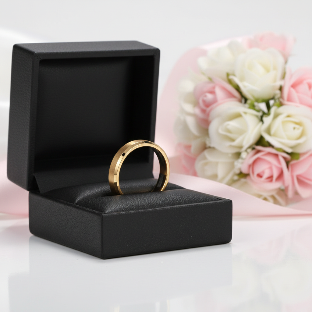 Brushed Gold Plated Tungsten Men's Wedding Band-Black Diamonds New York