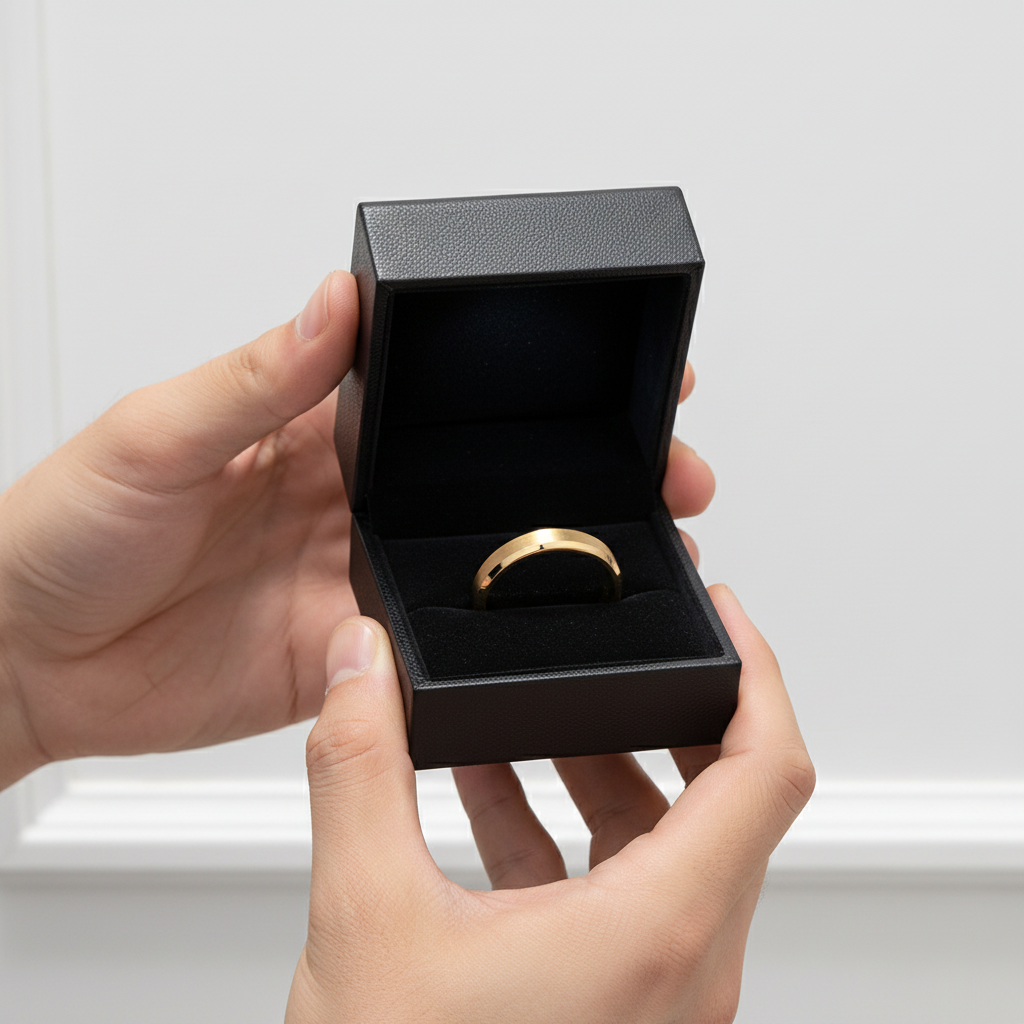 Brushed Gold Plated Tungsten Men's Wedding Band-Black Diamonds New York