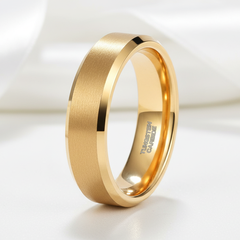 Brushed Gold Plated Tungsten Men's Wedding Band-Black Diamonds New York