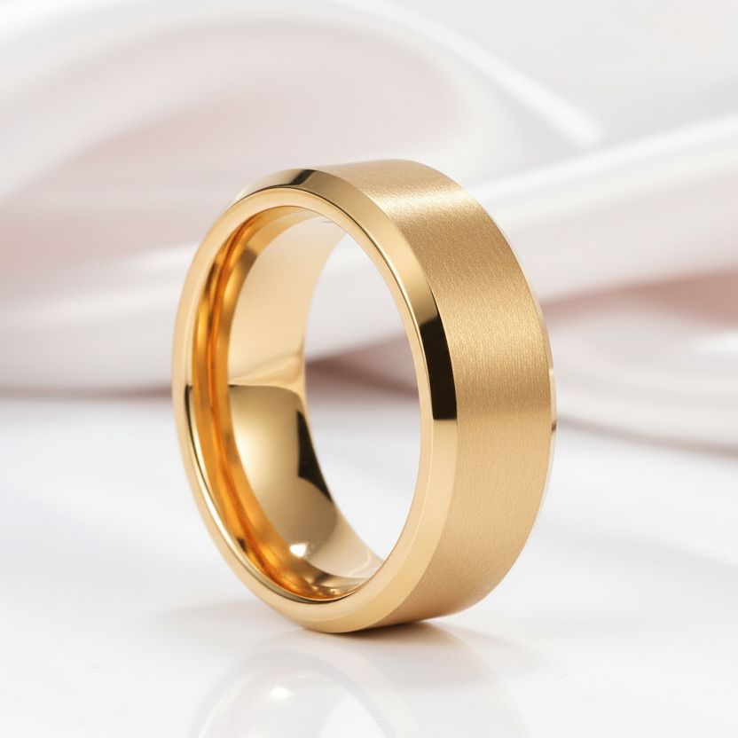 Brushed Gold Plated Tungsten Men's Wedding Band-Black Diamonds New York