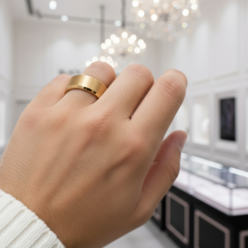 Brushed Gold Plated Tungsten Men's Wedding Band-Black Diamonds New York