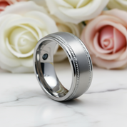 Brushed Hammer Pure Titanium Wedding Band with Germanium Stone Inlay-Black Diamonds New York