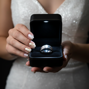 Brushed Hammer Pure Titanium Wedding Band with Germanium Stone Inlay-Black Diamonds New York