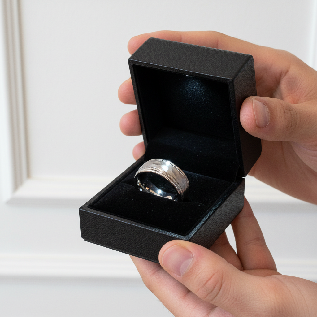 Brushed Hammer Pure Titanium Wedding Band with Germanium Stone Inlay-Black Diamonds New York