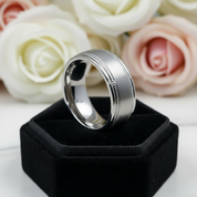 Brushed Hammer Pure Titanium Wedding Band with Germanium Stone Inlay-Black Diamonds New York