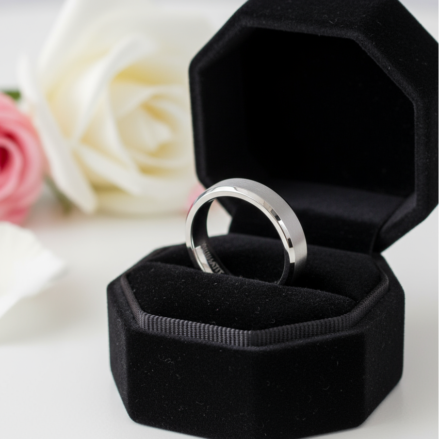 Brushed Unisex Titanium Wedding Band-Black Diamonds New York