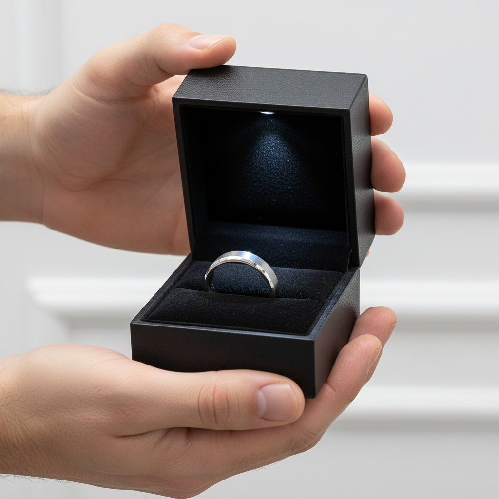 Brushed Unisex Titanium Wedding Band-Black Diamonds New York