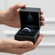 Brushed Unisex Titanium Wedding Band-Black Diamonds New York