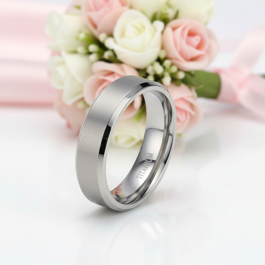 Brushed Unisex Titanium Wedding Band-Black Diamonds New York