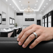 Brushed Men's Tungsten Wedding Band-Black Diamonds New York