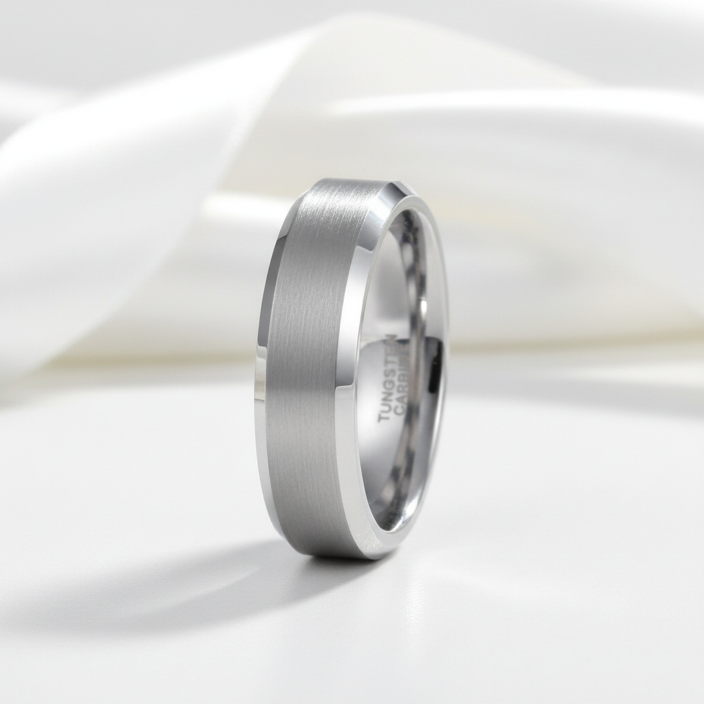 Brushed Men's Tungsten Wedding Band-Black Diamonds New York