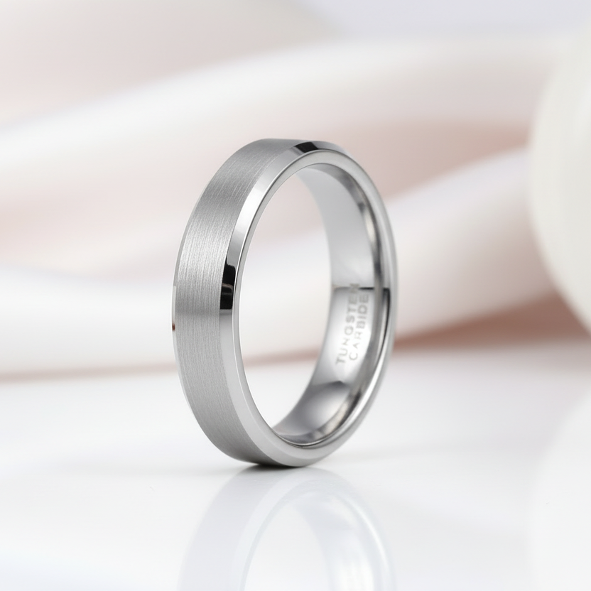 Brushed Men's Tungsten Wedding Band-Black Diamonds New York