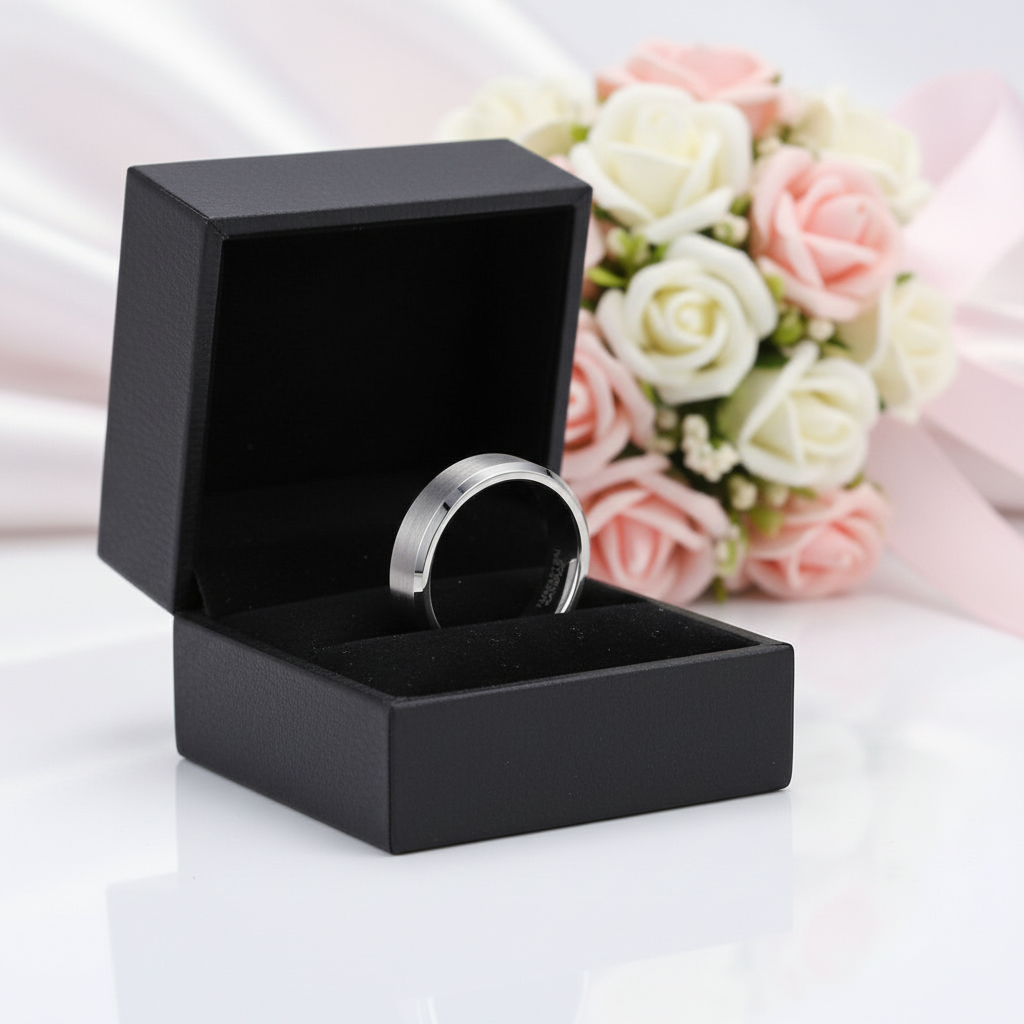 Brushed Men's Tungsten Wedding Band-Black Diamonds New York