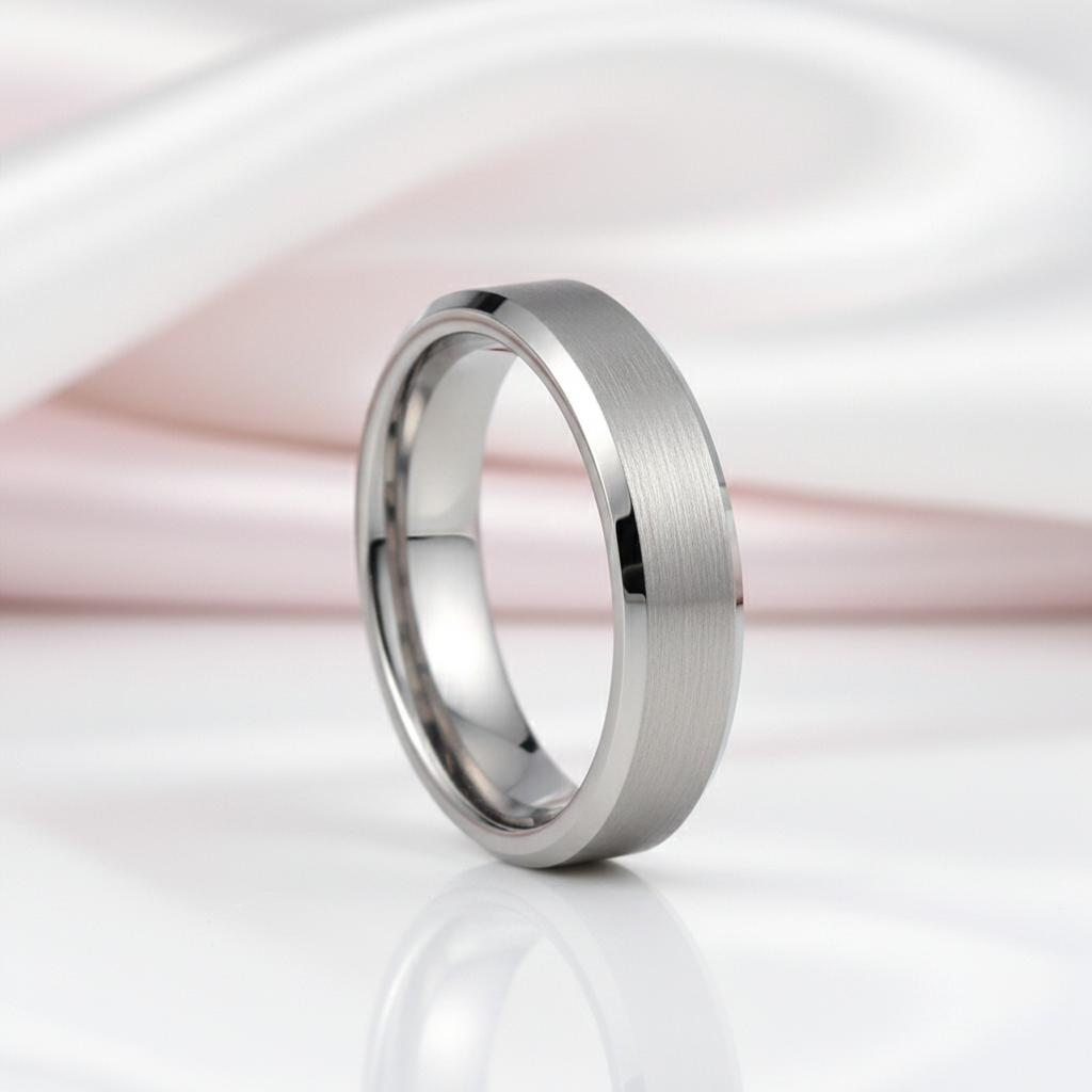 Brushed Men's Tungsten Wedding Band-Black Diamonds New York