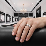Brushed Tungsten Wedding Band-Black Diamonds New York