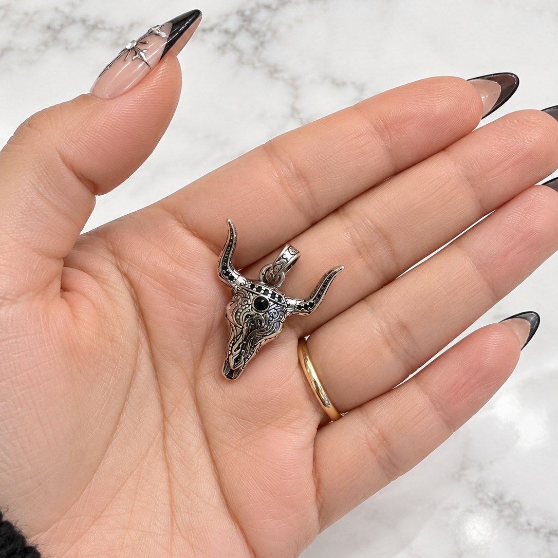 Bull Head Western Inspired Pendant-Black Diamonds New York