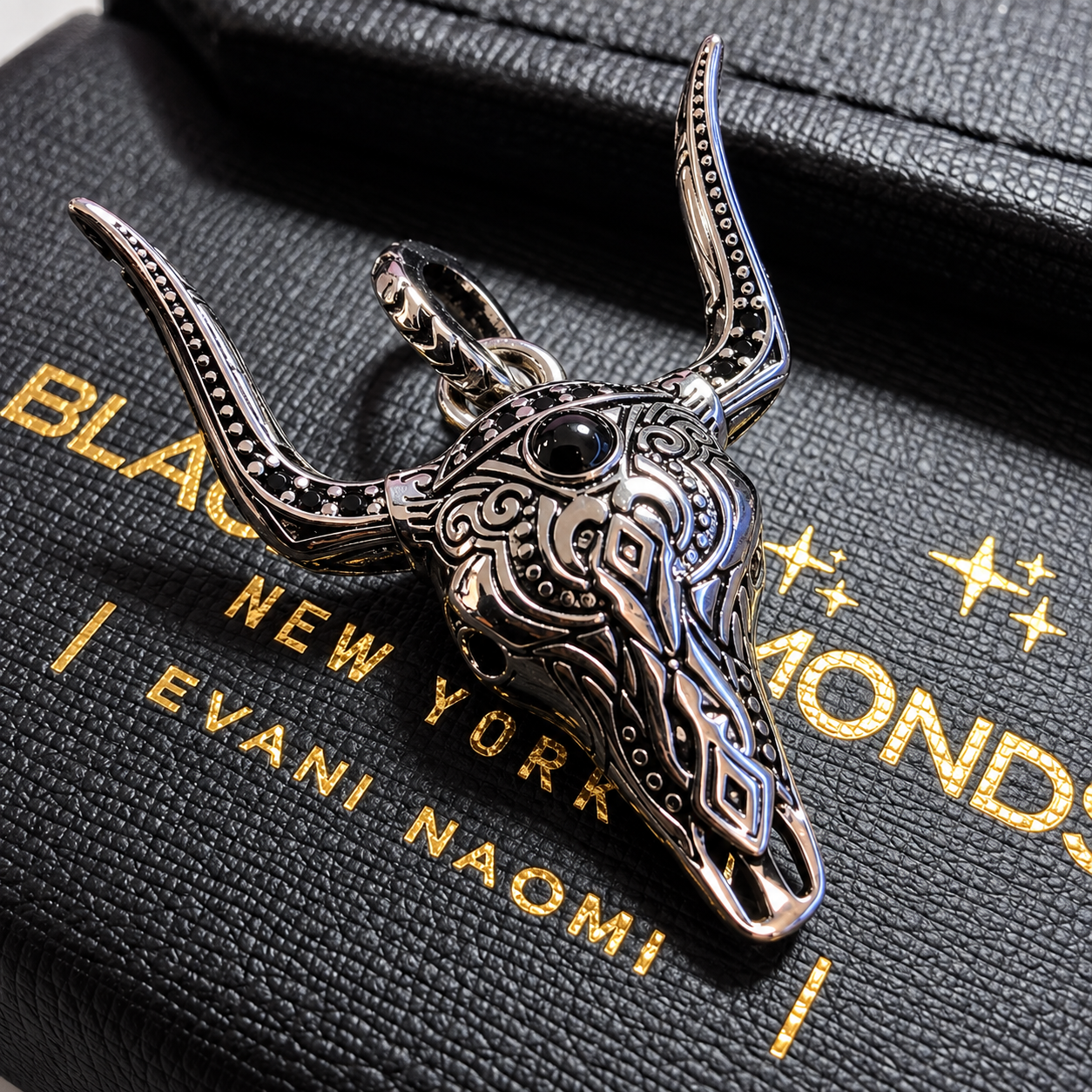 Bull Head Western Inspired Pendant-Black Diamonds New York
