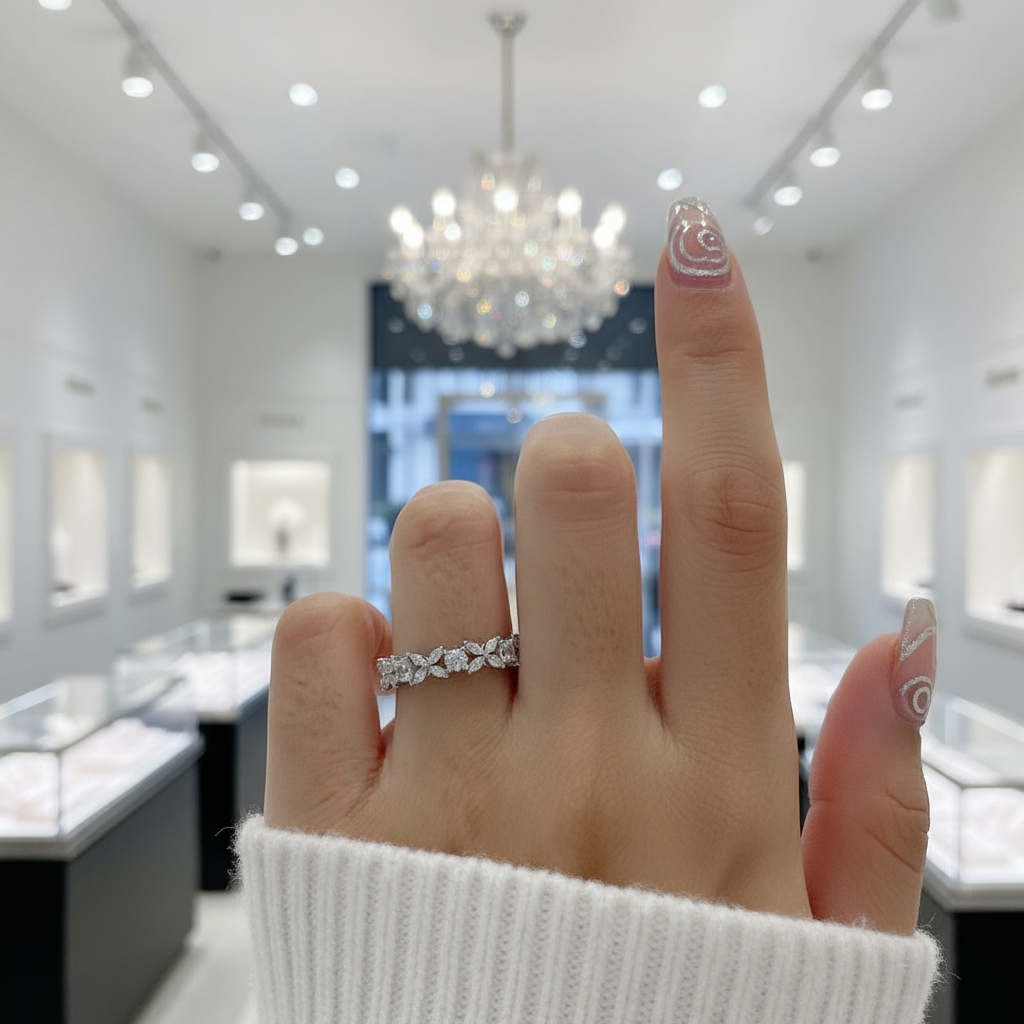 Butterfly Design Infinity Wedding Ring Band-Black Diamonds New York