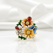 Butterfly, Ladybug, and Flower with Diamond Option Ring-Black Diamonds New York