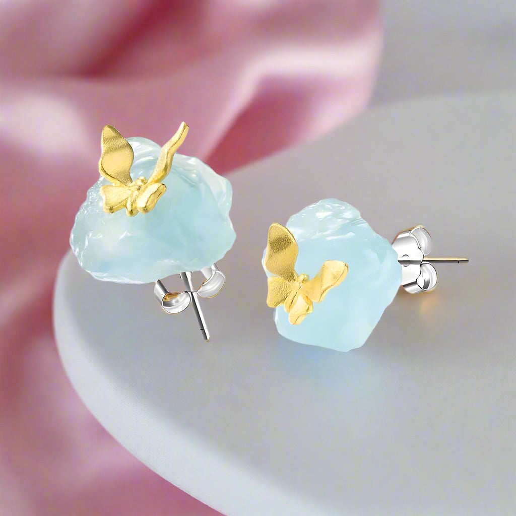 Butterfly Stud Earrings with Stones-Black Diamonds New York