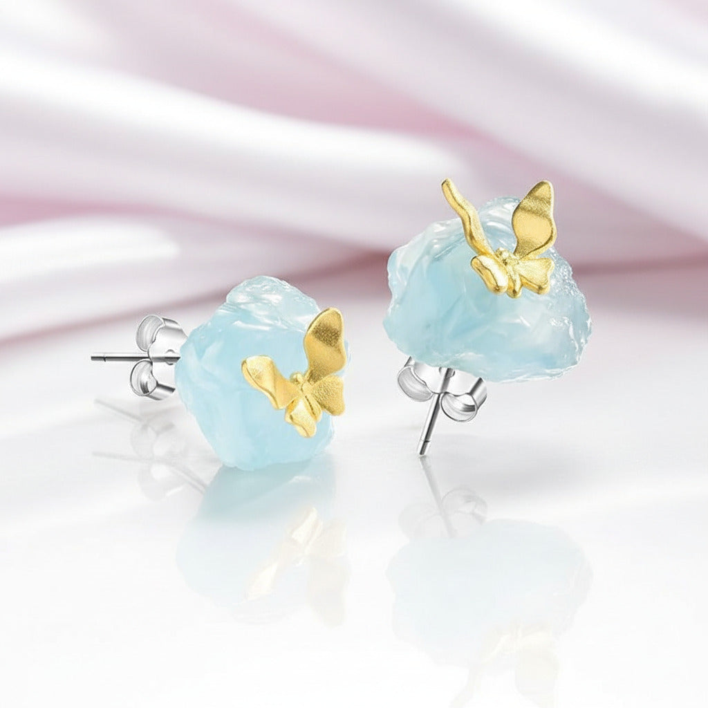 Butterfly Stud Earrings with Stones-Black Diamonds New York