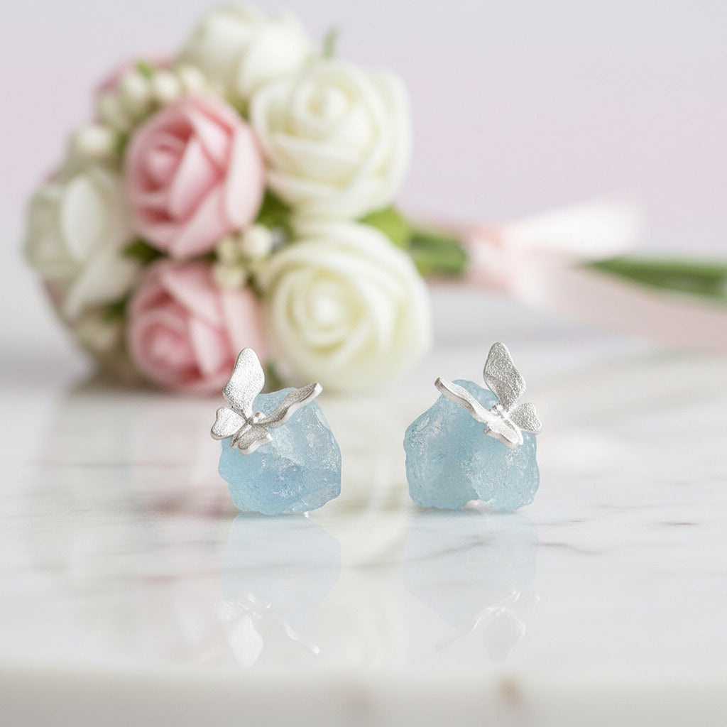 Butterfly Stud Earrings with Stones-Black Diamonds New York