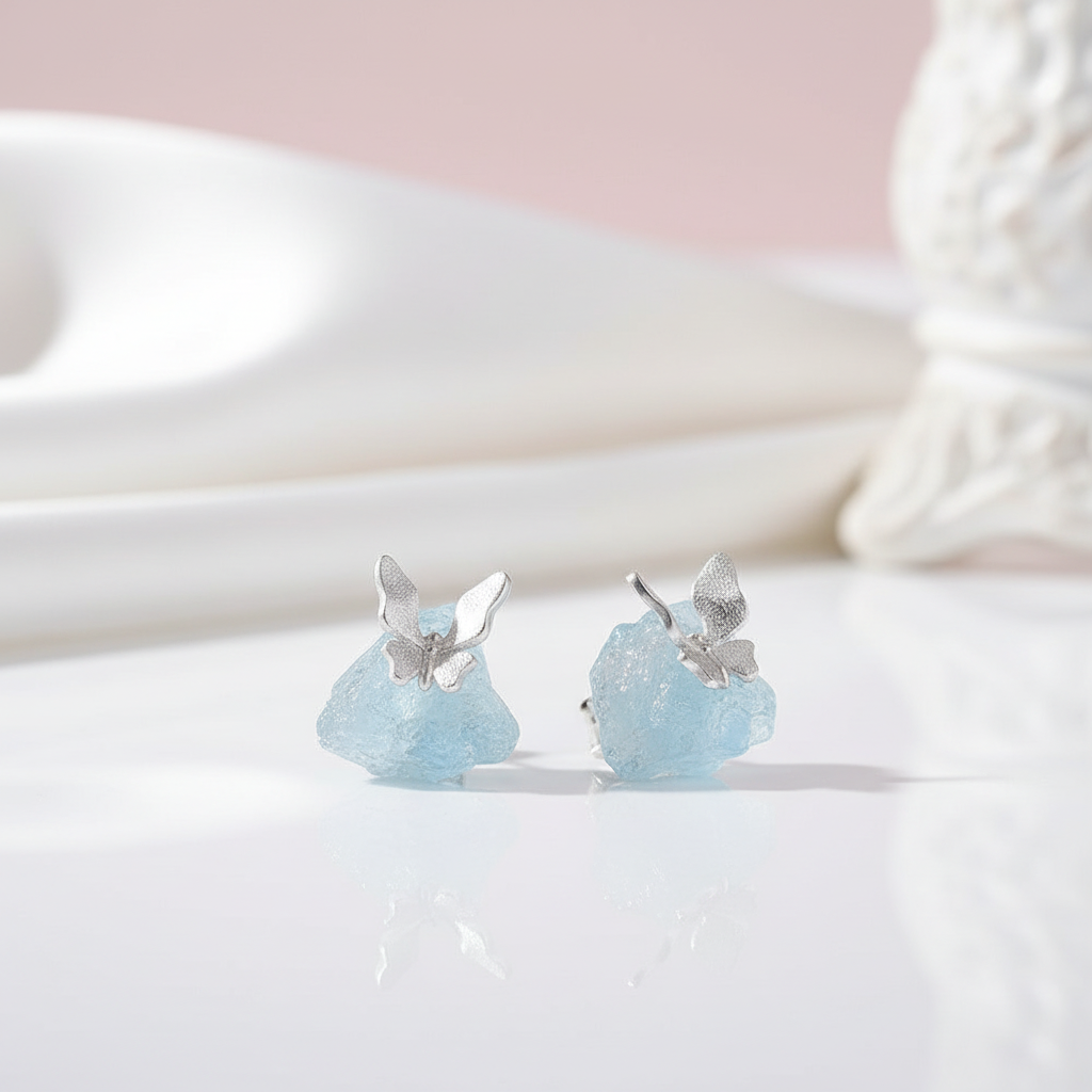 Butterfly Stud Earrings with Stones-Black Diamonds New York