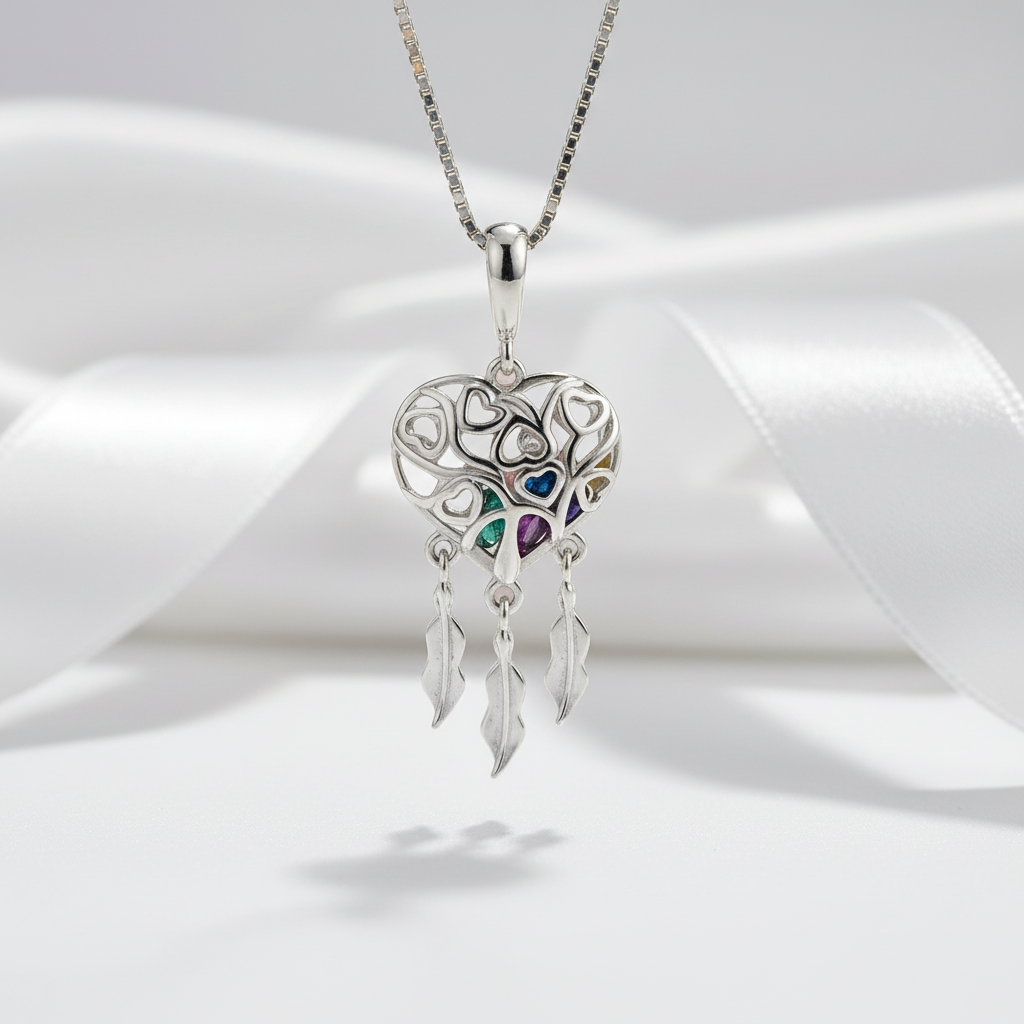 Butterfly Vine & Tree of Life Heart Shaped Dream Catcher Necklace-Black Diamonds New York